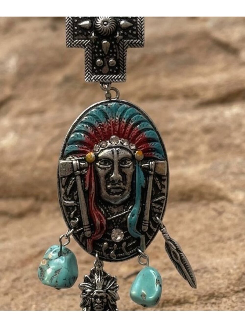 Native American Inspired Indian Chief Pendant (Necklace, Scarf Slide or Purse Ch